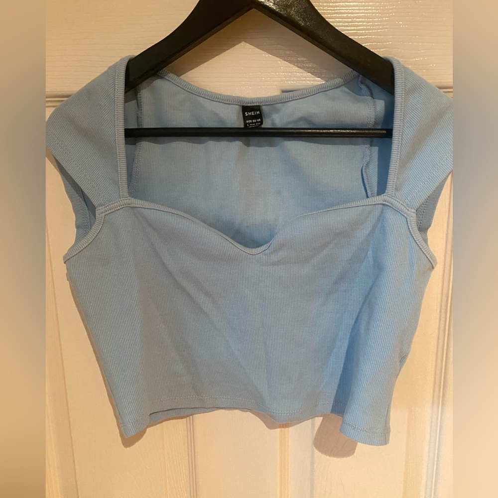 SHEIN Bundle Sage Green & Baby Blue Ribbed Square-Neck Crop Top